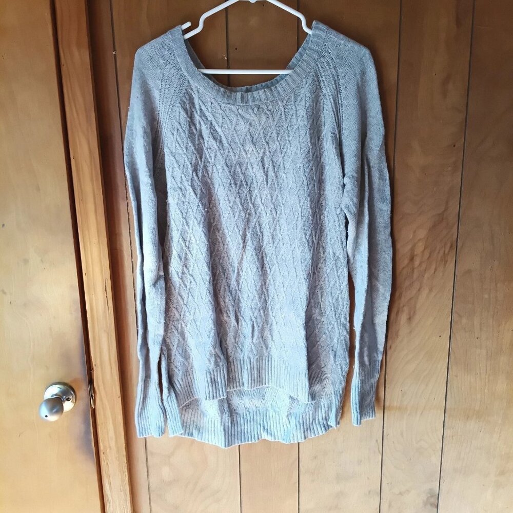 JCP Women’s XL Gray Diamond Knit Sweater Nylon Rayon Wool Blend Long Sleeve